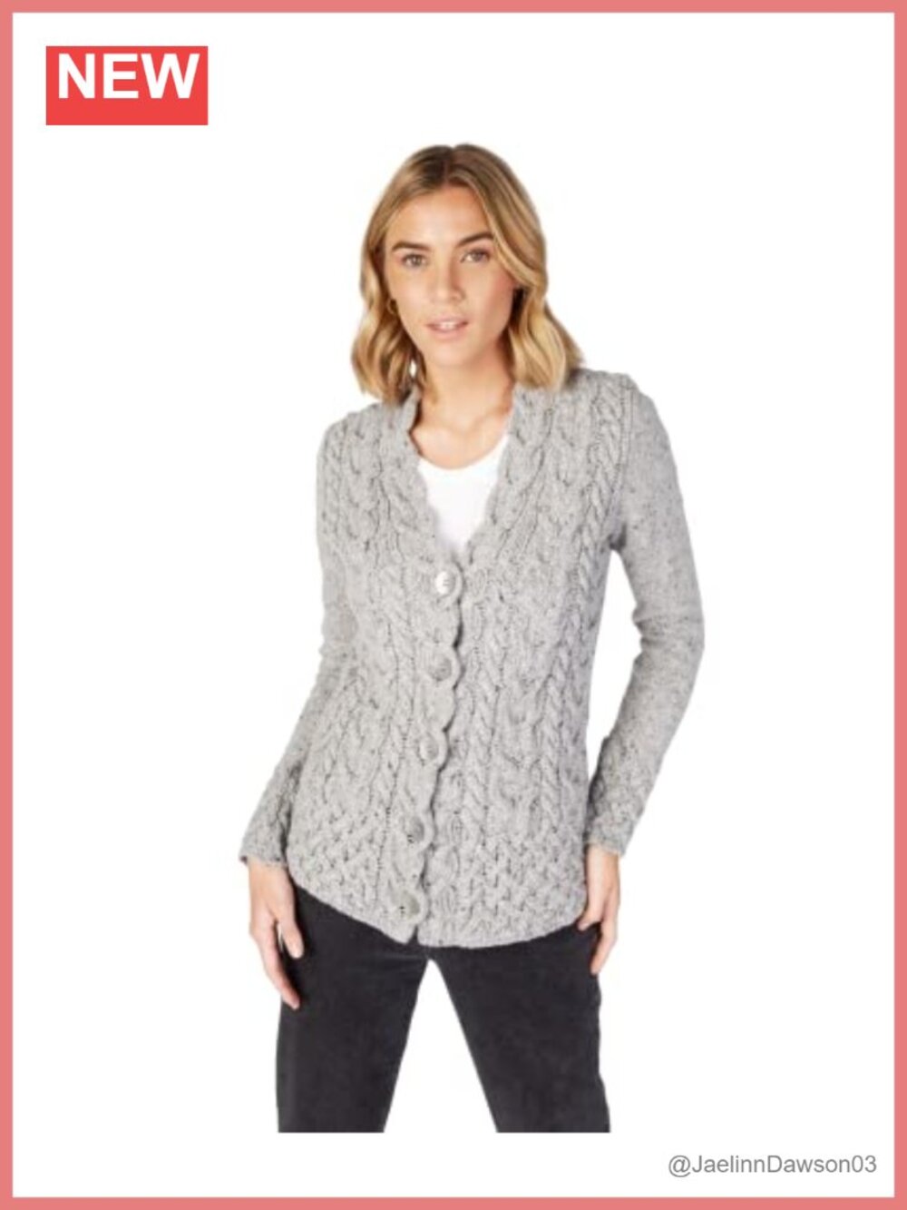 Wool Cashmere Blend Cardigan Button V-Neck Knit Sweater Made in Ireland